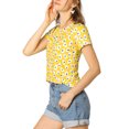 thumbnail image 5 of INSPIRE CHIC Women's Floral Print Crew Neck Blouse Short Sleeve Top M Yellow, 5 of 7
