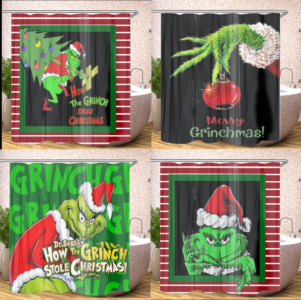 Christmas Grinch Fabric Shower Curtain Waterproof Fabric Shower Curtain