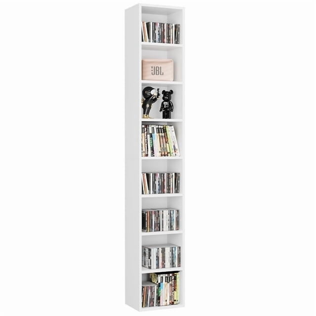 Homfa Tour Multimédia à 8 Niveaux, Unité de Rangement pour CD DVD avec 4 Tablettes Ajustables pour Salon Chambre, Blanc