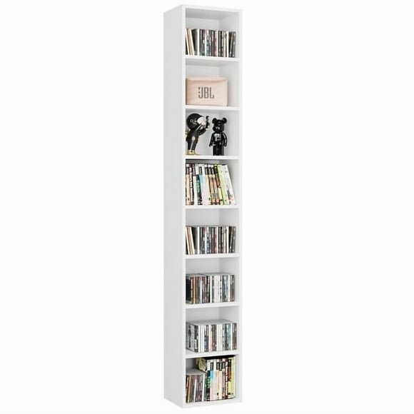 Homfa Tour Multimédia à 8 Niveaux, Unité de Rangement pour CD DVD avec 4 Tablettes Ajustables pour Salon Chambre, Blanc