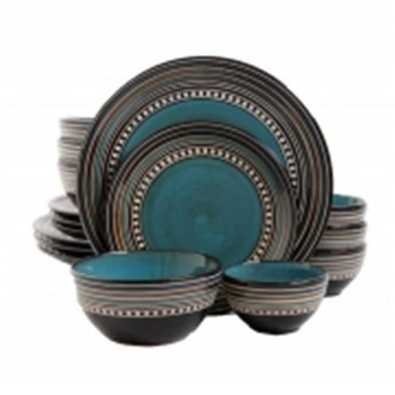 Gibson 92590.16 Elite Cafe Versailles Double Bowl Dinnerware Set, Blue - 16 Piece