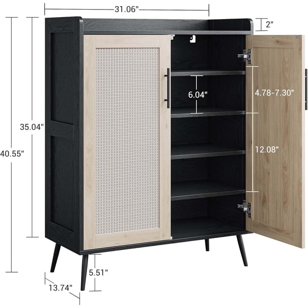 5 niveles rattan shoe gabinete con doors y adjustable estante para entrada organization