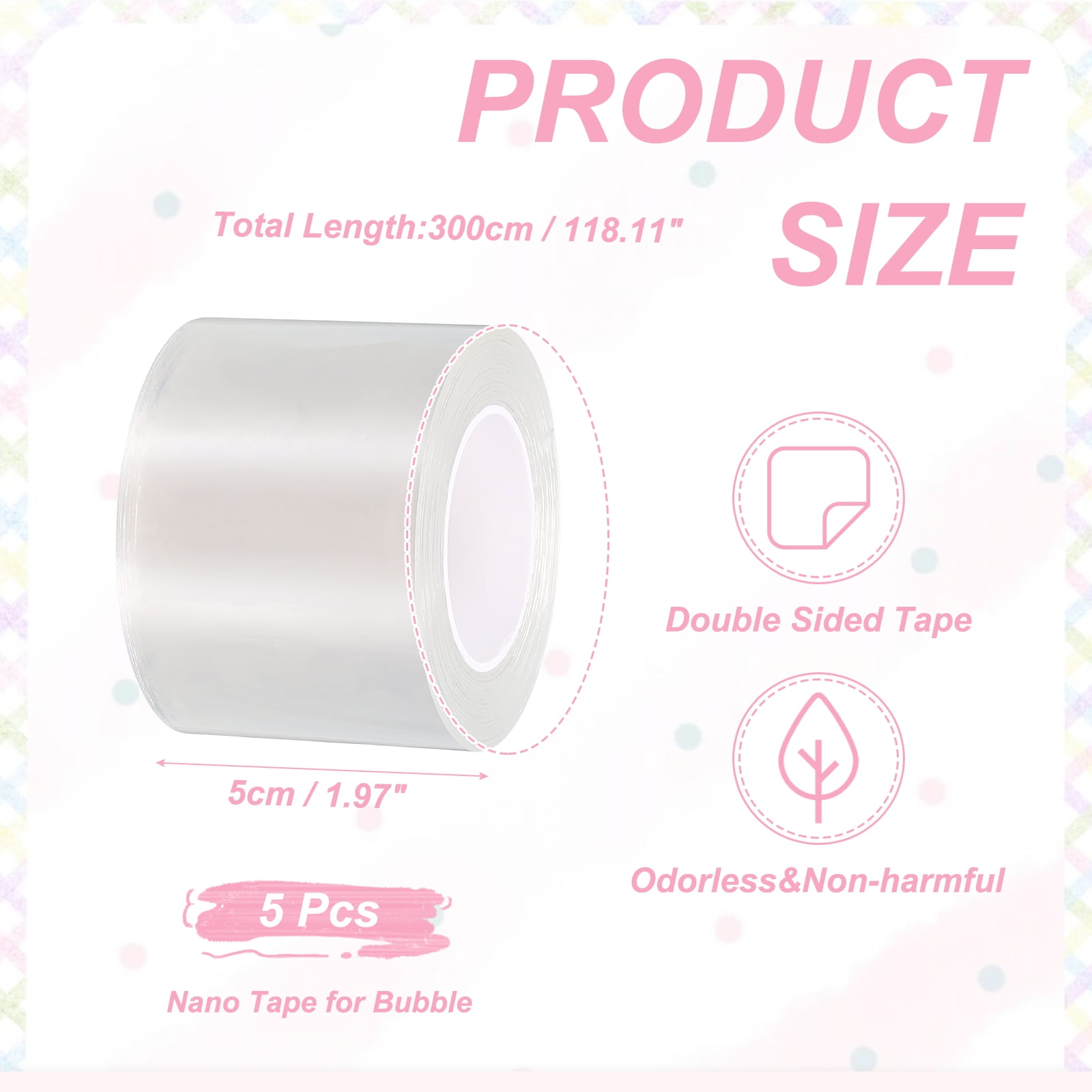 Uxcell Nano Tape 2 x 118 Inch, 5 Pcs Double Sided Nano Bubble Tape, Adhesive DIY Arts Crafts Ball Maker, Transparent