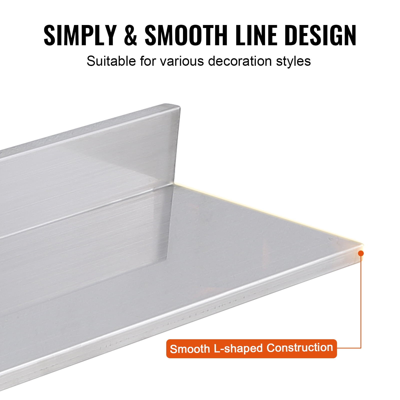 KFFKFF 8.6" x 30" Stainless Steel Wall Shelf, Floating Shelf with Backsplash, 44 lbs Load Capacity, Durable Storage Rack for Kitchens, Restaurants, Bars, Homes, and Hotels