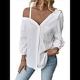 thumbnail image 1 of Blusa Asimétrica con Hombros Descubiertos y Larga Abotonada para Mujer, Color , Talla L, 1 of 6