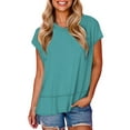 thumbnail image 3 of SROBPTY Womens Tops Plus Size, Summer Shirts for Women, Women's Solid Color Short Sleeve Casual Round Neck T-shirt Sky Blue L, 3 of 5