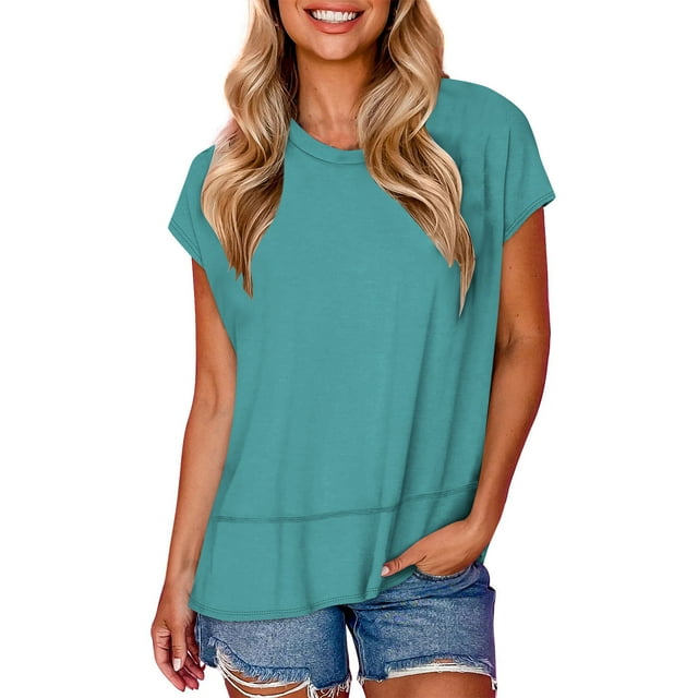 Cinvoph Hauts d'Été pour Femmes T-Shirt à Manches Courtes Col Rond Décontracté Ample Tendance Quotidien Sortie T-shirts