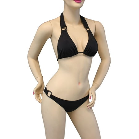 Flirtzy Brand Sexy Halter Triangle Top Brazilian Back Bikini With Square Accents - Swimwear, Swimsuit, Beach Gear, Pool Attire