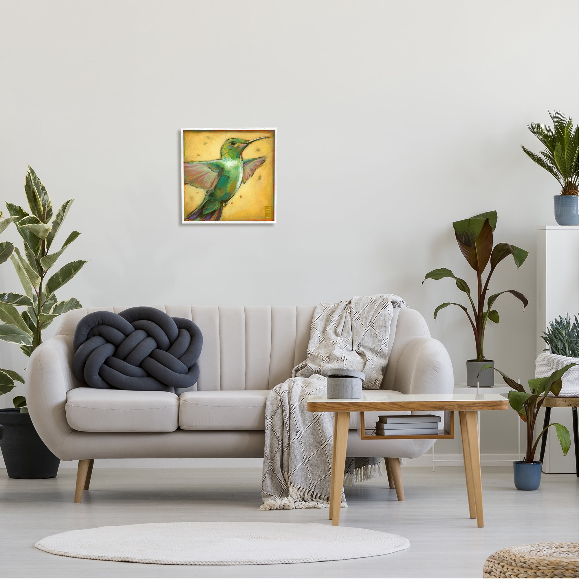 Stupell Industries Flying Hummingbird Painting Animals & Insects Painting White Framed Art Print Wall Art, 17 x 17