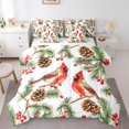 thumbnail image 1 of Ensemble de Literie Cardinal Simple Branches d'Arbre de Pin Housse de Couette, Ensemble de Draps Peinture Baies Rouges Oiseaux Sauvages 7 Pcs Lit en Sac pour Enfants Garçons, 1 of 5