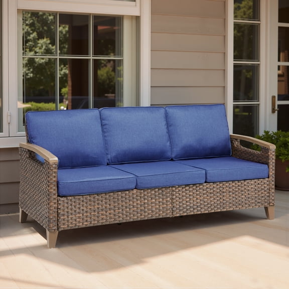 Arnahaishe 73.6" Wide Outdoor Wicker Sofa, Deep Seating Rattan Patio Couch with Cushions for Porch Garden
