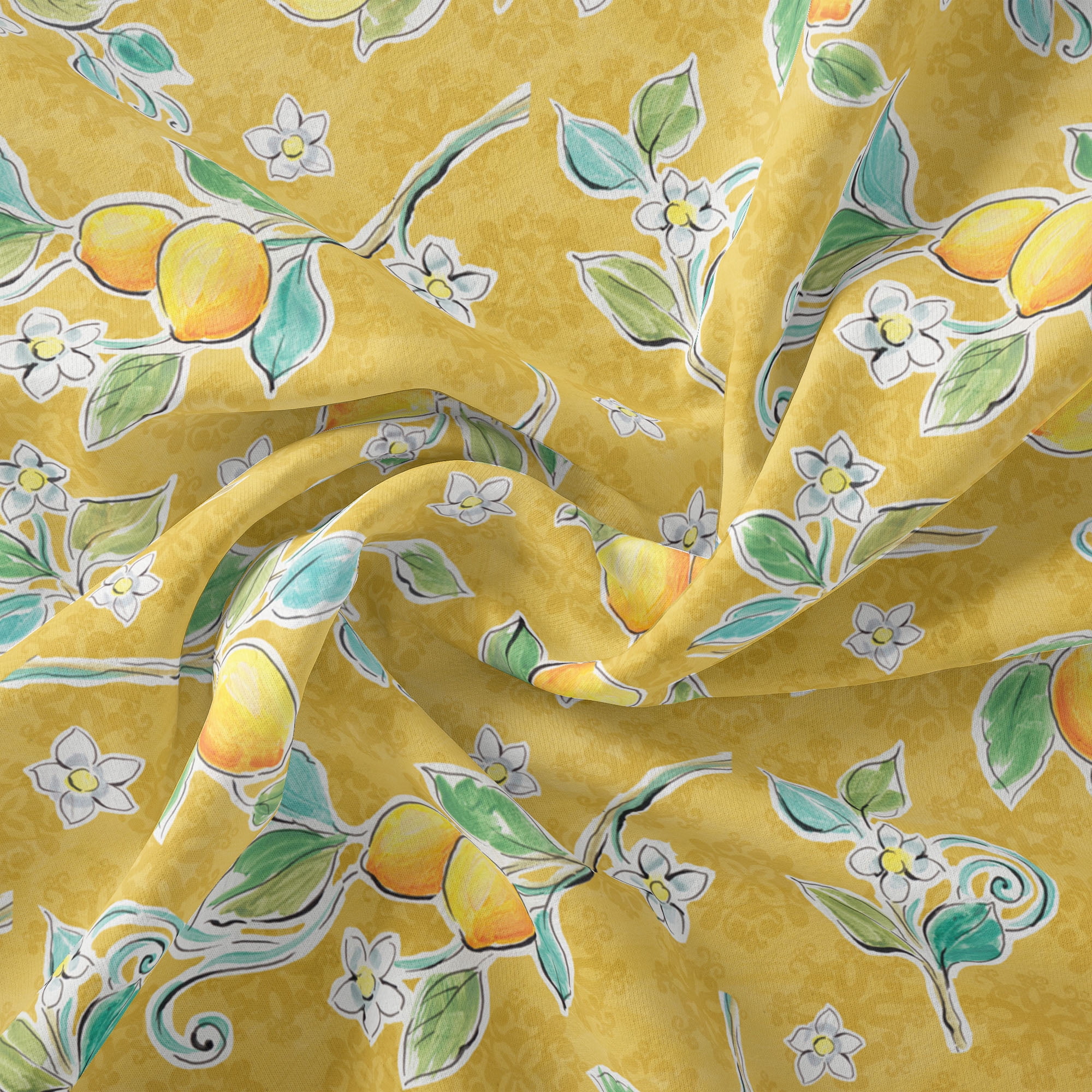 (2 pack) 1 Yard 100% Cotton Mediterranean Lemons, Yellow, 44" Wide for Quilting & Sewing by David Textiles
