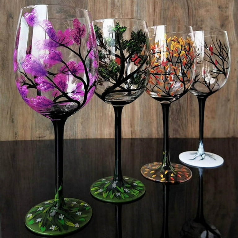 Giaone Wine Glasses Four Seasons Tree Painted Glasses Art Wine Glass Cup for Wine Lovers Large Glass Drinkware Glassware Gift