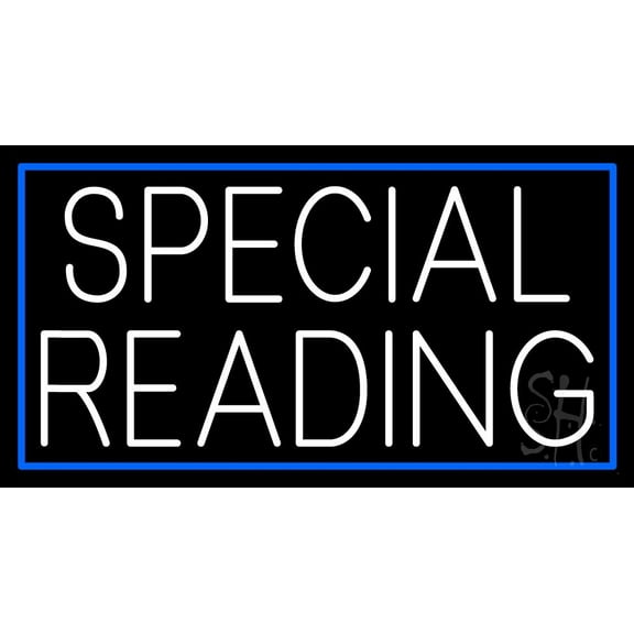 White Special Reading Blue Border LED Neon Sign 13" Tall x 24" Wide - inches Black Square Cut Acrylic Backing, with Dimmer - Bright and Premium built indoor LED Neon Sign for Storefront.