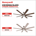thumbnail image 4 of Honeywell Xerxes 62" Brushed Nickel LED Remote Control Ceiling Fan, 8 Blade, Integrated Light, 4 of 14