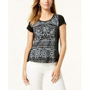 Style & Co Women's Short Sleeve Scoop Neck Top Black Size Petite X-Large