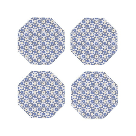 

Fuzoiu Plaid Flowers Print Leather Coasters Set Drink Coasters Set of 4 for Tabletop Protection Durable PVC Coasters Home Décor and Housewarming Gift-Octagon