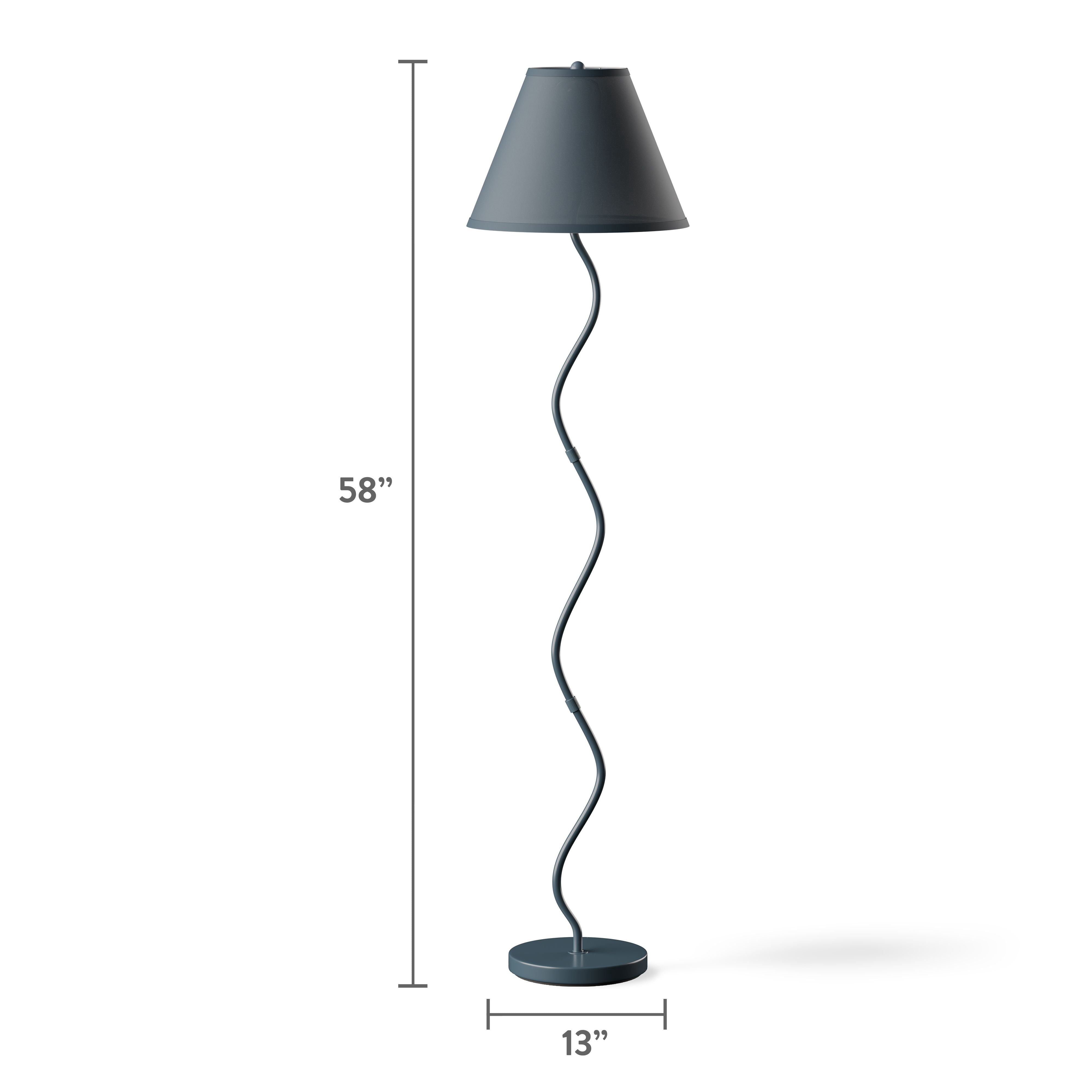 Mainstays Kids Navy Curvy Floor Lamp with Linen Fabric Shade, 58 in