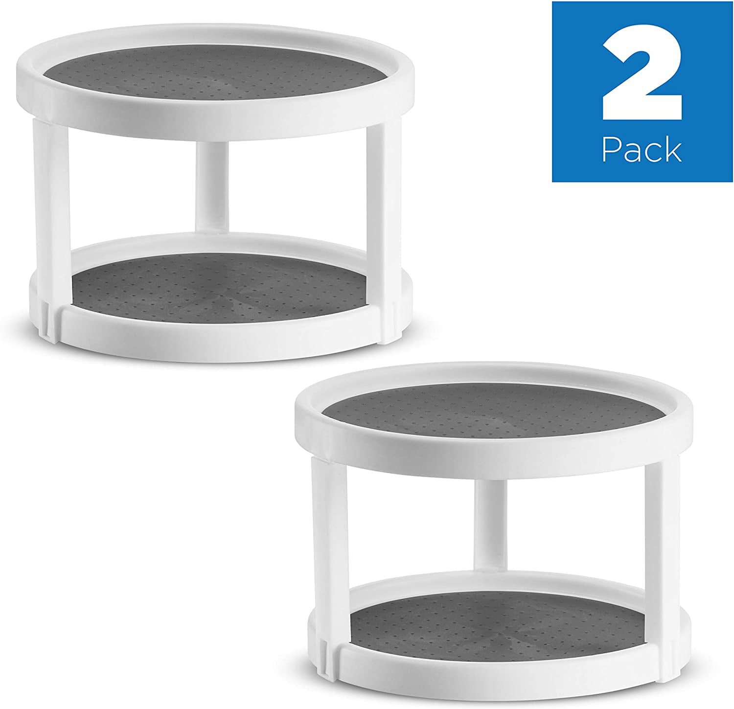 Vanity Display Stand White/Gray Countertop 360 Degree Rotating Spice Rack 10 Inch Spinning Carasoul Pantry 2 Pack Non Skid Lazy Susan Turntable Cabinet Organizer Kitchen 