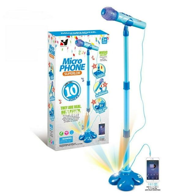 EIMELI microphone Musical d'Éducation Précoce Blé Simple Bleu Clair Hauteur Réglable Plastique Rose Aides Pédagogiques pour Enfants de 3 à 6 Ans
