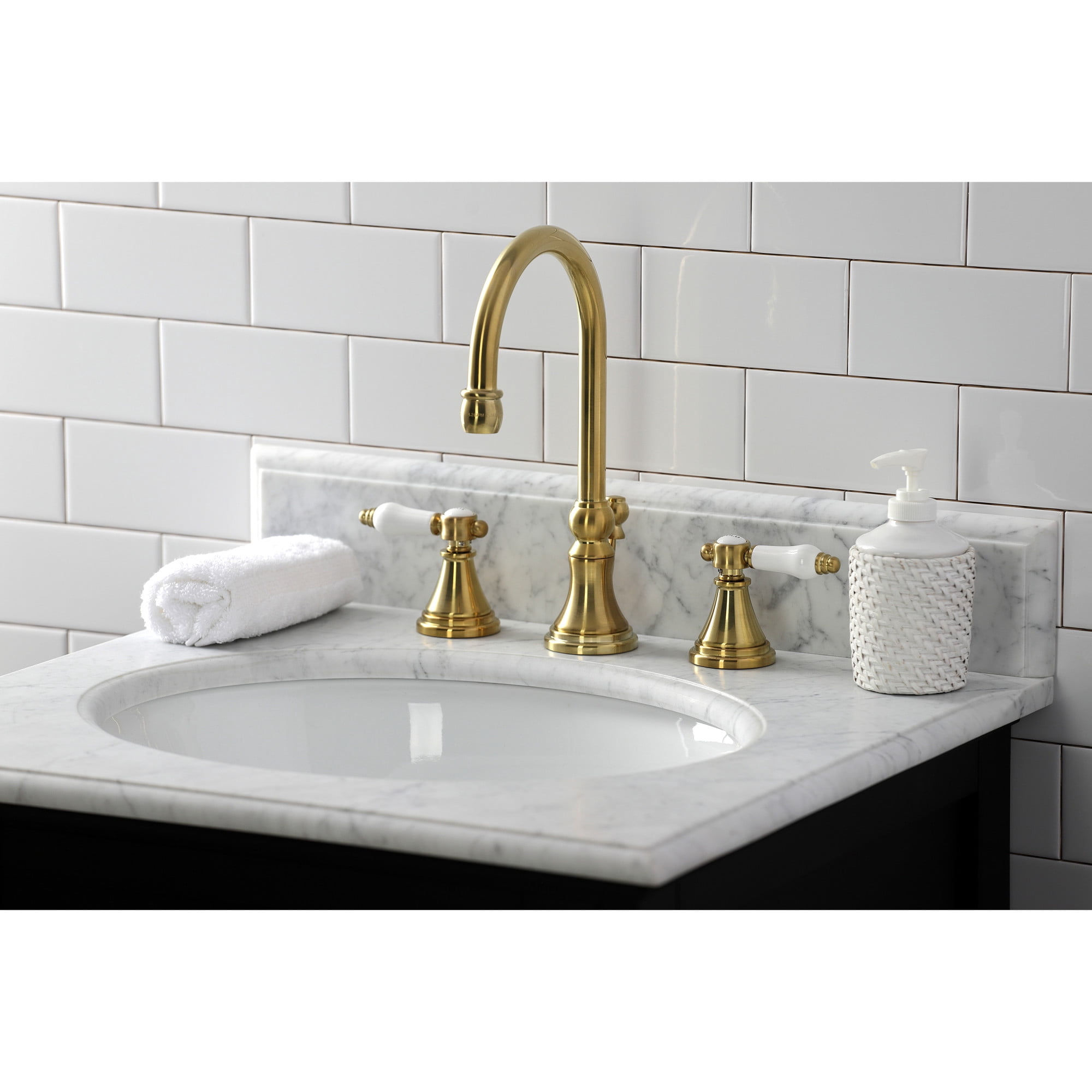 Kingston Brass KS2987BPL Bel-Air Widespread Bathroom Faucet with Brass Pop-Up, Brushed Brass