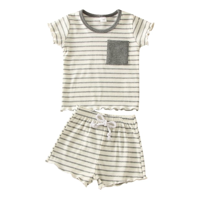 adviicd Boys Vacation Outfits Summer Boy Clothes Set Ribbed Outfits Infant Solid Short Sleeve Tops Shorts 2PCS Grey,100