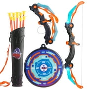 Foldable Kids Bow and Arrow Sport Toys for Boys Girls with LED Light Toddler Archery Set with 10 Arrows