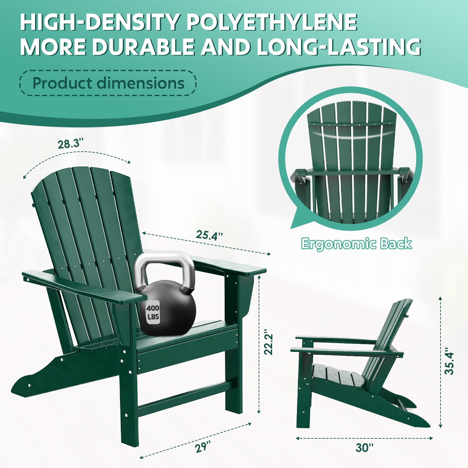 Hidpriva Adirondack Chairs, HDPE Weather Resistant Outdoor Chair w/ 400LBS Capacity for Patio, Garden and Fire Pit,Forest