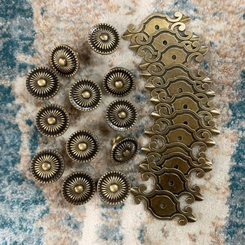 Brass Cabinet Knobs, Vintage Retro Mushroom Drawer Knobs with Backplate, Dresser Pull Handles for Kitchen/Cupboard/Wardrobe/Cabinet (Gold, 12 Pieces)