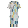 thumbnail image 6 of Geometric Hexagon Blue Grey Yellow Print Pattern Loose Pocket Dress Dresses Summer Summer Dresses for Women, 6 of 9