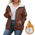 thumbnail image 4 of Fleece Lined Jacket for Women 2025 Winter Oversized Long Sleeve Plain Zip Up Hooded Coat with Pockets Outerwear, 4 of 5