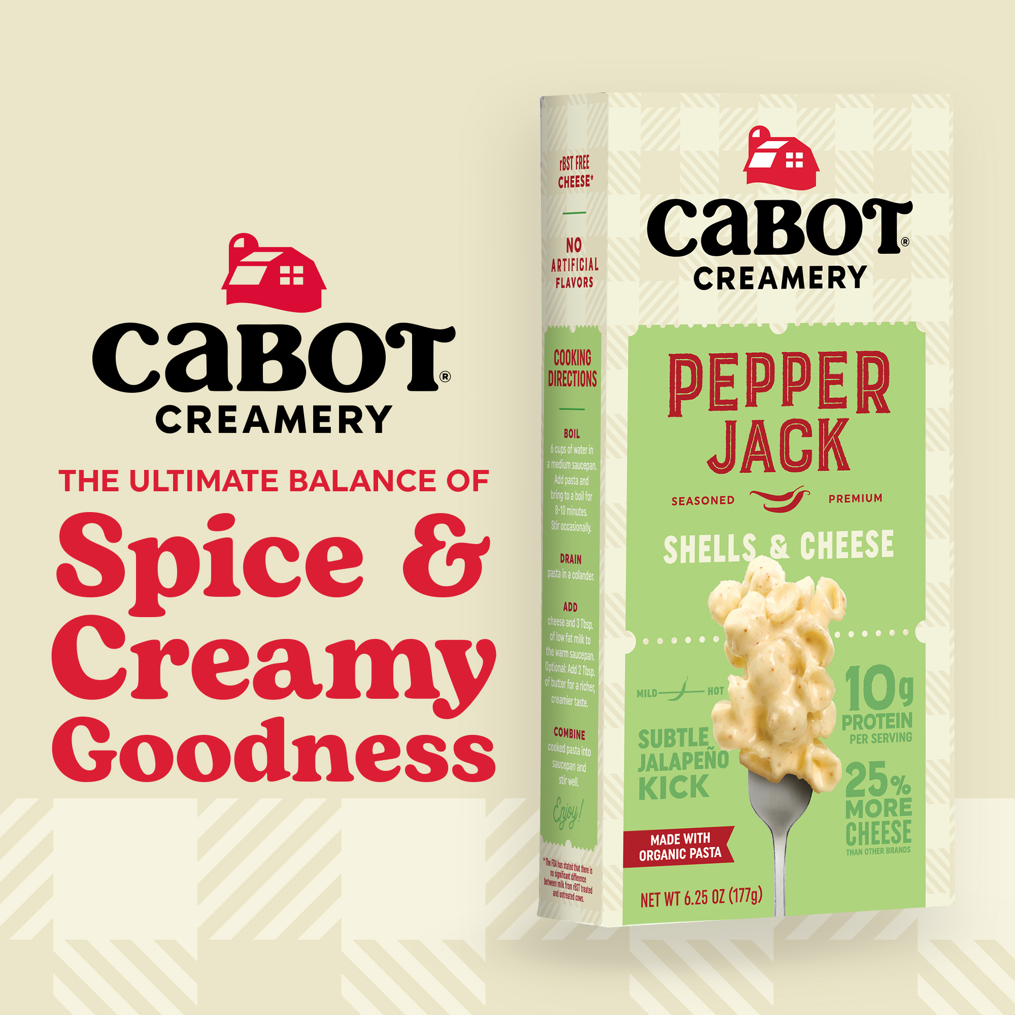 Cabot Pepper Jack Macaroni & Cheese Shells with Organic Pasta, 6.25 oz Box, Shelf-Stable