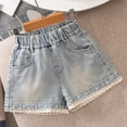 thumbnail image 6 of KPOPLK Girls Stretchy Denim Shorts Summer Casual Drawstring Elastic Waist Jean Shorts Jorts with Pockets,Light Blue,Size 7-8 Years, 6 of 6