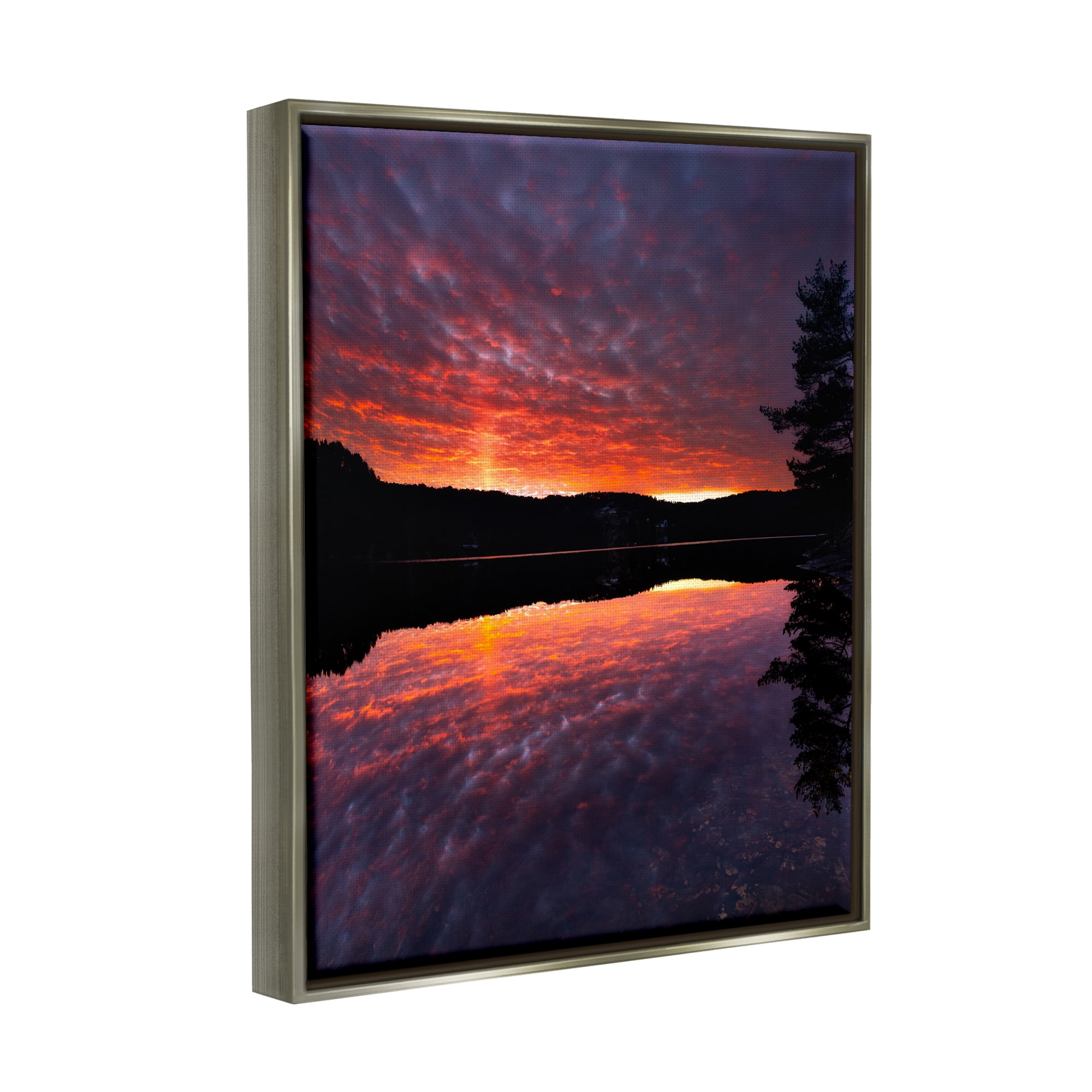 Stupell Industries Lake Sunset Reflection Nature Photography Gray Floater Framed Art Print Wall Art, 25 x 31