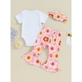 thumbnail image 4 of Bagilaanoe 3pcs Newborn Baby Girl Pants Set Short Sleeve Romper Tops + Floral Print Flare Trousers + Headband 3M 6M 12M 18M Infant Casual Clothes, 4 of 9