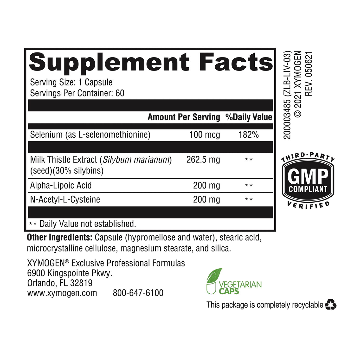 XYMOGEN Liver Protect - Liver Health & Antioxidant Support Supplement* - Milk Thistle, Alpha-Lipoic Acid, NAC & Selenium - Gluten-Free & Vegetarian - 60 Capsules
