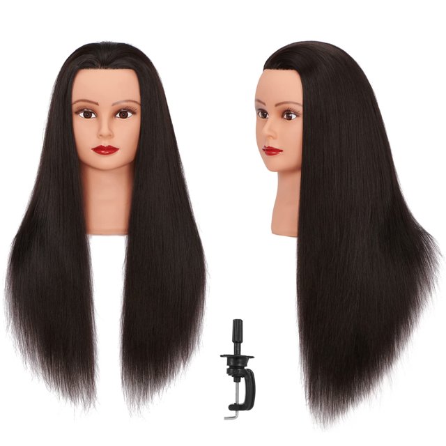 Headlima Cosmetología Maniquí Cabeza Maniquí Entrenamiento Cabeza 26-28'' Fibra Sintética Peinado Práctica Muñeca Cabeza Peluquería Con Soporte Abrazadera (Negro B)