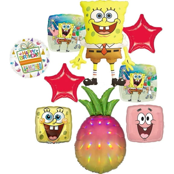 Spongebobs Birthday Party Supplies 8pc Pineapple Foil Balloon Bouquet Decorations