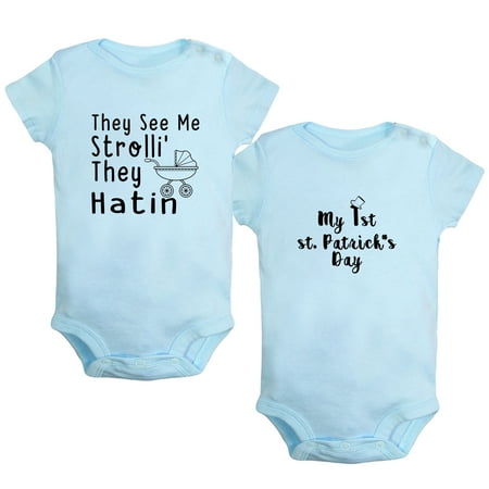 

iDzn Pack of 2 My 1st st. Patrick s Day & They See Me Strolli They Hatin Funny Rompers For Babies Newborn Baby Unisex Bodysuits Infant Jumpsuits Toddler 0-24 Months Kids One-Piece Oufits