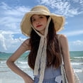 thumbnail image 3 of Eoperou Lace Trim Tied Up Round Dome Sun Hat Women Big Brim Floppy Straw Hat Fashion Accessories, 3 of 7