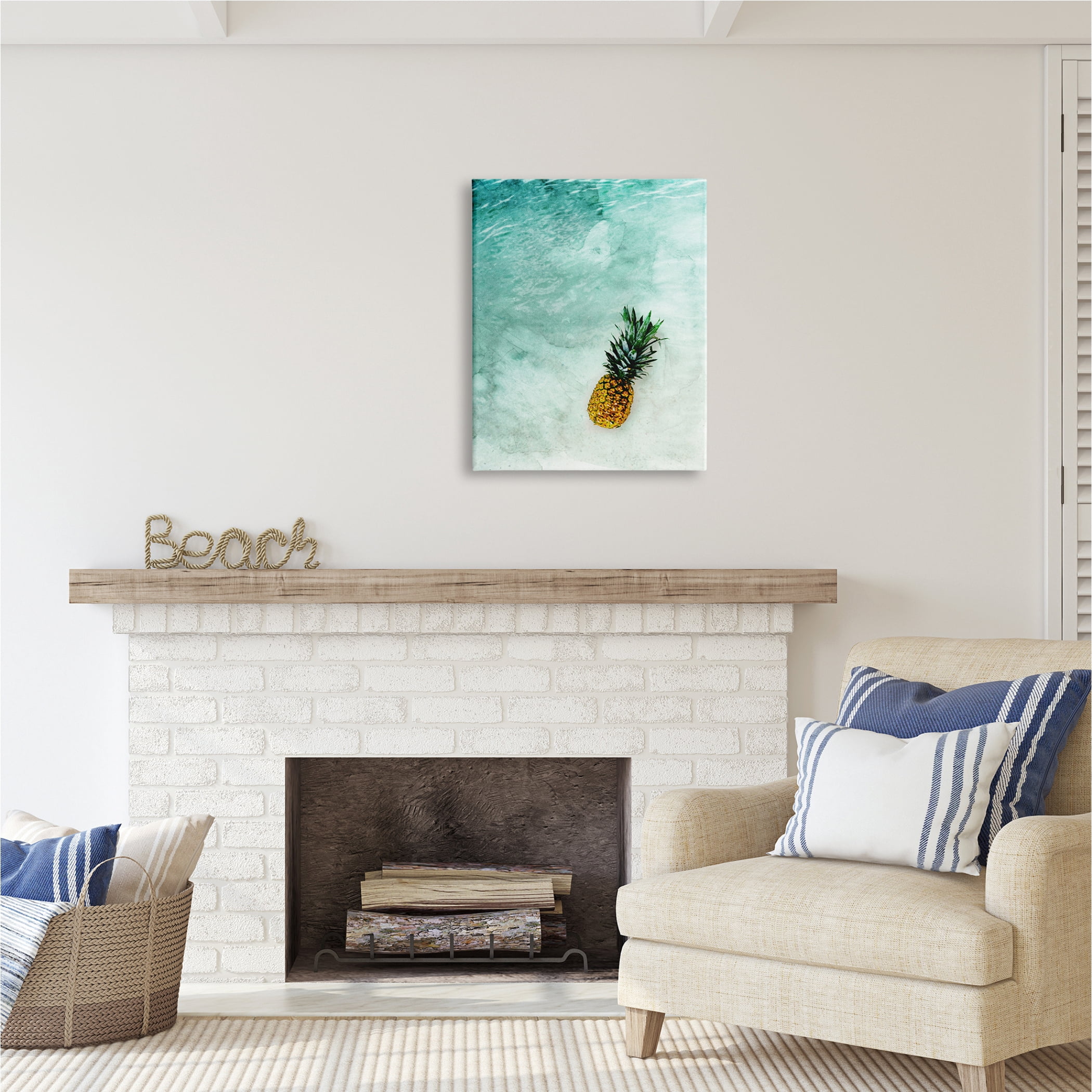 Stupell Industries Pineapple on Beach Ripples Nature Photography Gallery Wrapped Canvas Print Wall Art, 24 x 30