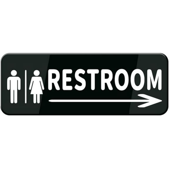 Restroom Right Arrow Sign For House Door, Easy To Mount Plastic Safety Informative Sign With Symbols 10"X3"