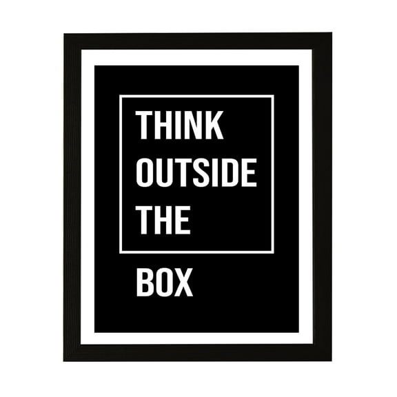 Designs ByLITA Think Outside The Box, 11 x 14 Black Framed Wall Art Print | Positive Motivational Decor