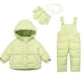 thumbnail image 2 of Jinhomg Toddler Girls Boys Snowsuit 3 Piece Unisex Winter Ski Suit Thermal Comfy Drawstring Hooded Coat with Snow Bib Pants and Mittens Daily Wear 90 Percent off Clearance Green 3 Months, 2 of 7