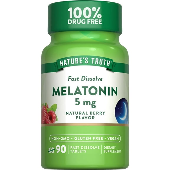 Melatonin 5 mg | 90 Fast Dissolve Tablets | Nighttime Sleep Aid | Berry Flavor | by Nature's Truth
