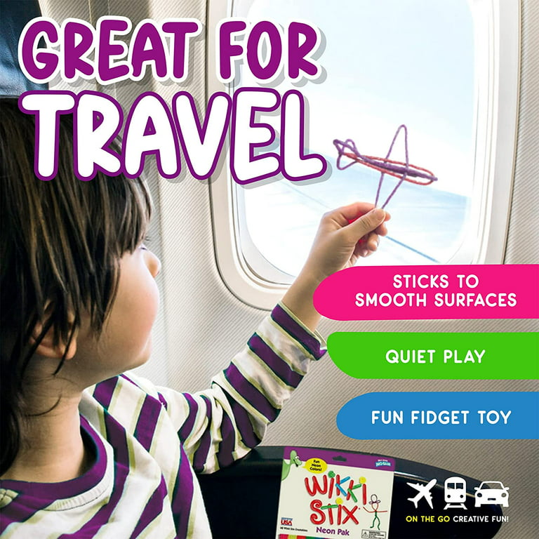 WIKKI STIX USA Fun Book. 20 Pages of Colorful Scenes and Activities.  Perfect Roadtrip Essential for Kids. Comes with 72 Colorful