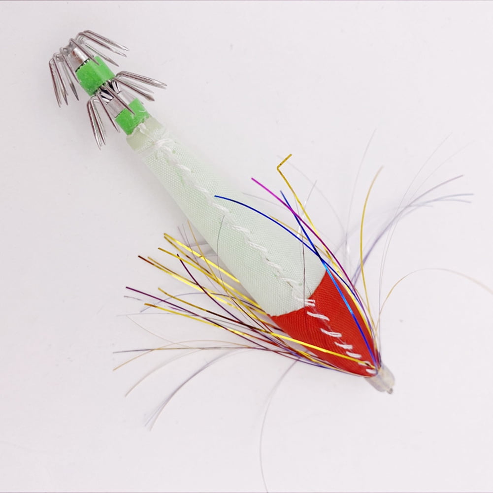 GLFSIL 6g/8cm Fishing bait Luminous Wooden Shrimp Squid Hook fake