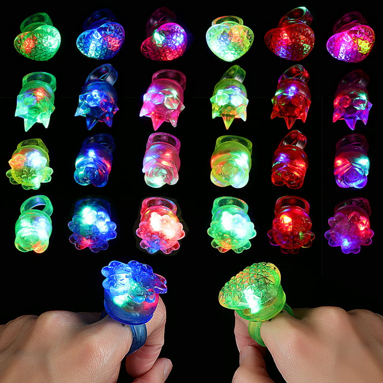 24 Pcs LED Finger Rings Love Flower Crown Shape Flashing Rings Jelly Rings  Light Up Toys for Raves Parties 