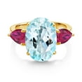 thumbnail image 2 of Gem Stone King 18K Yellow Gold Plated Silver Sky Blue Topaz and Red Created Ruby Ring for Women (8.18 Cttw, 14X10MM Oval and 7X5MM Pear Shape, Gemstone November Birthstone, Size 9), 2 of 3