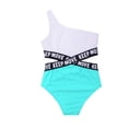 thumbnail image 5 of YONGHS Kids Girls 2 Piece Sport Rash Guard Swimwear One Shoulder Swimsuit Shorts Bathing Suit Lake Green 10, 5 of 7